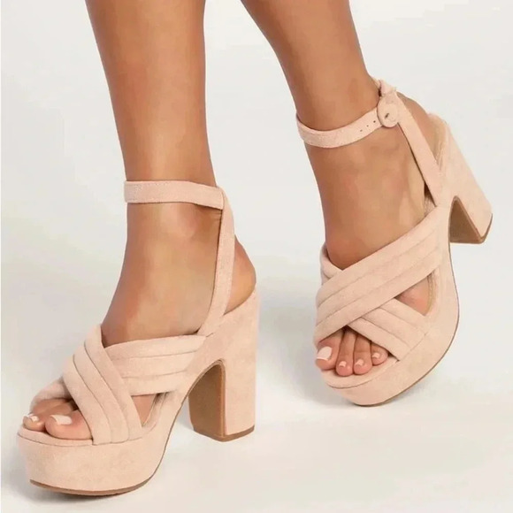 Lulu’s Nokunu nude pink soft Platform Heels 9 - Picture 1 of 9